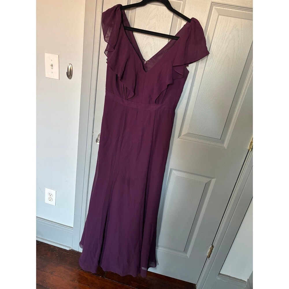 Burgundy Jenny Yoo "Cecilia" Ruffled Chiffon Long Dress